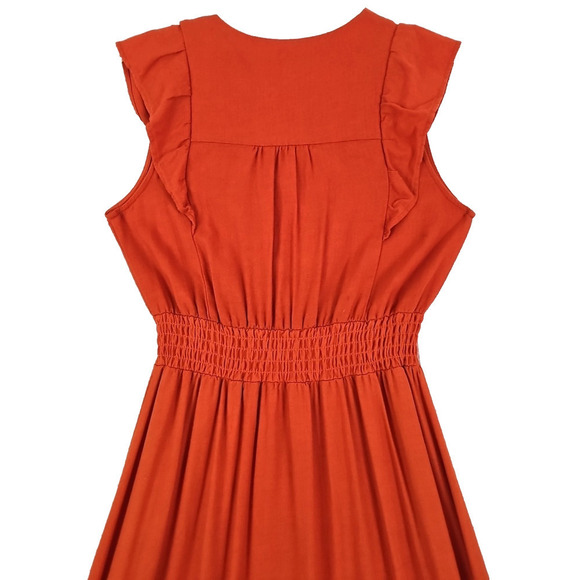 Monteau Los Angeles ~Woman Size M~ Orange Linen Blend V Neck Ruffle Maxi Dress. - Picture 10 of 15